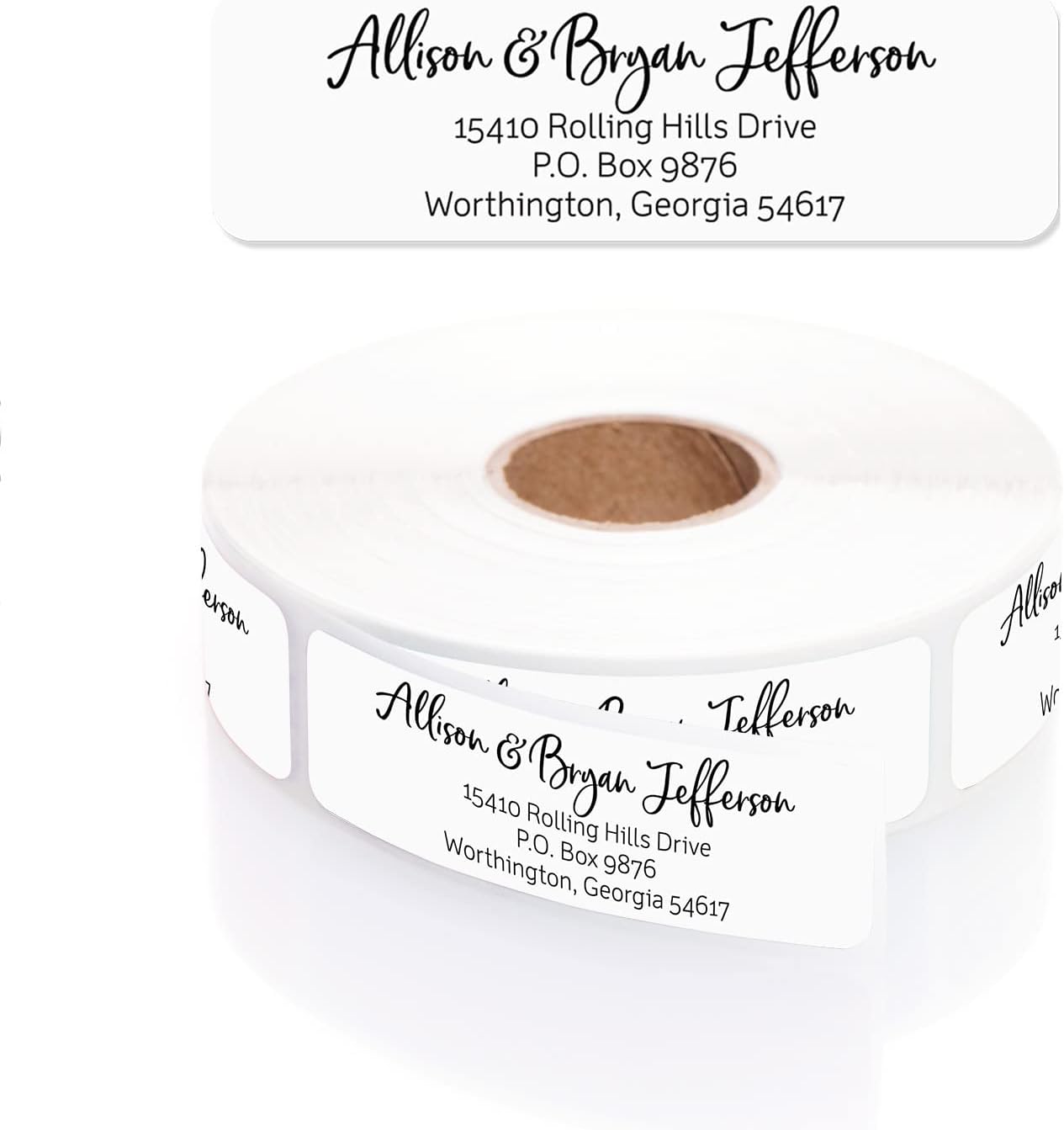 Black and White Cursive Rolled Address Labels /500 Personalized Return Address Labels/Designer Address Stickers in Elegant Plastic Dispenser