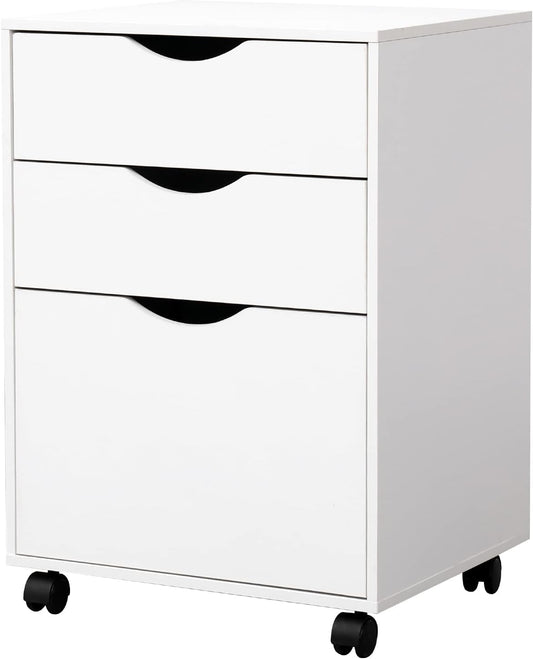 QDSSDECO 3 Drawer Mobile File Cabinet, Rolling Vertical Filing Cabinet fits A4, Legal Paper and Letter Paper for Home Office, White