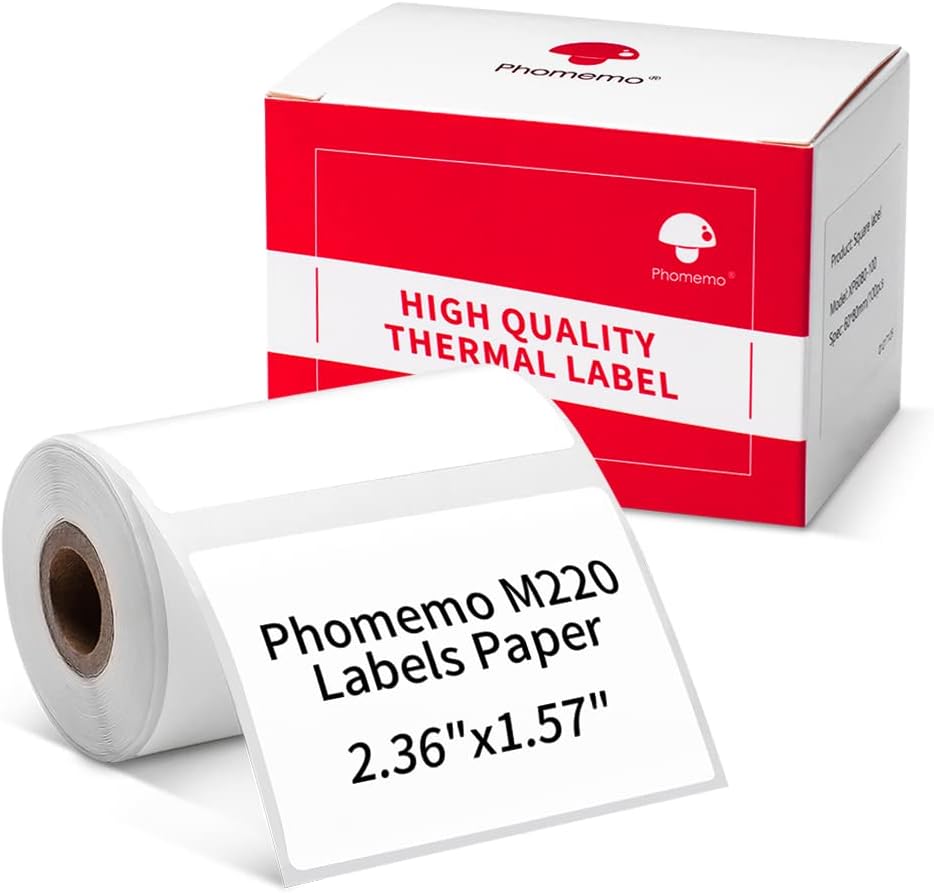 Phomemo 2.35"x 1.57" Thermal Sticker Label 180 Pcs/Roll Compatible with M220,M250,M260,M421,M221,M200 Label Printer, Strong Permanent Adhesive & Perforated, for Customer Mailer, Business Letter, Gift