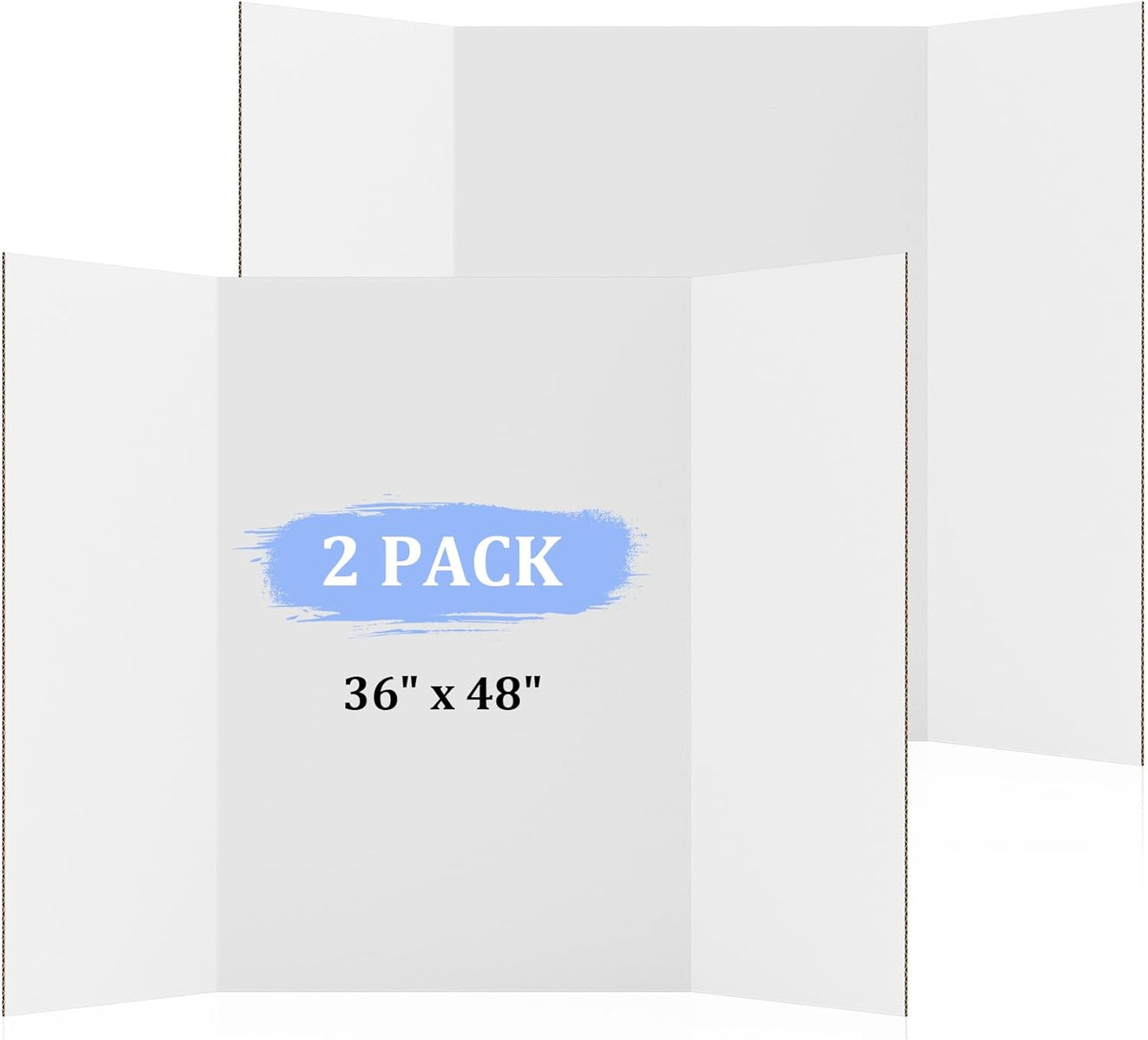 2 Pack 36" x 48" Trifold Poster Board for Presentation, White Corrugated Cardboard Large Tri Fold Poster Board for Science Fair, Office & School Projects, Photo Displays, Exhibitions Event