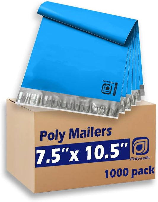 POLYSELLS 1000 pcs 7.5x10.5 Inches Blue Poly Mailers Shipping Envelopes, Strong Adhesive Sealing, Waterproof, and Tear-resistant Postal Mailing Bags for Clothing, Books, and Accessories