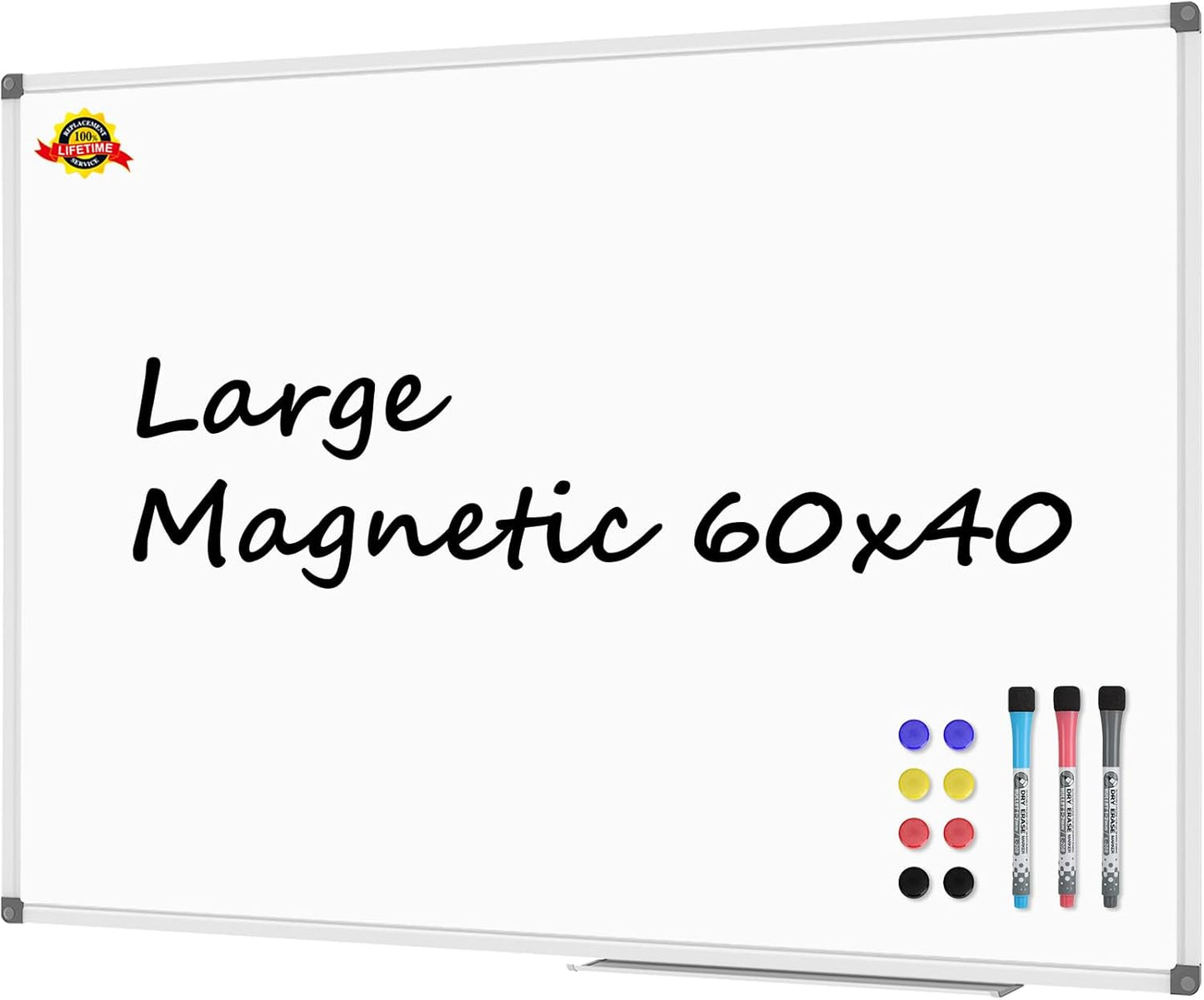 Lockways Large 60" x 40" Magnetic Dry Erase White Board - Wall Mounted Whiteboard with Pen Tray, Aluminum Message Presentation Memo Board for Office & School