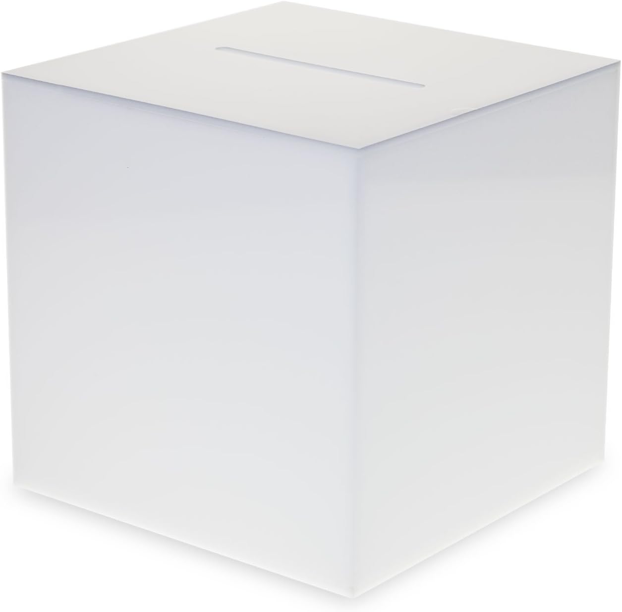 Source One Premium Acrylic Cube Donation Box with Deluxe Rear Open Door and Cam Lock Suggestion Box (10 Inch, White)