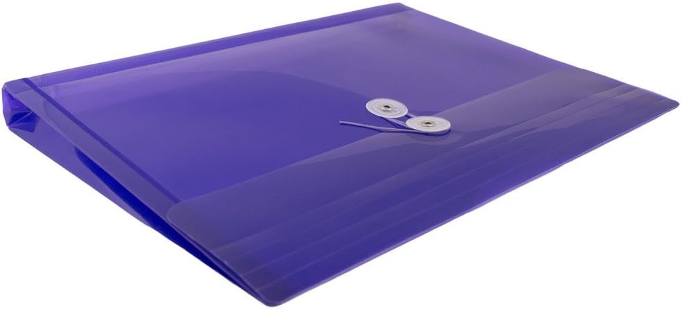 JAM PAPER Plastic Envelopes with Button & String Tie Closure - Letter Booklet - 9 3/4 x 13 - Purple - 12/Pack
