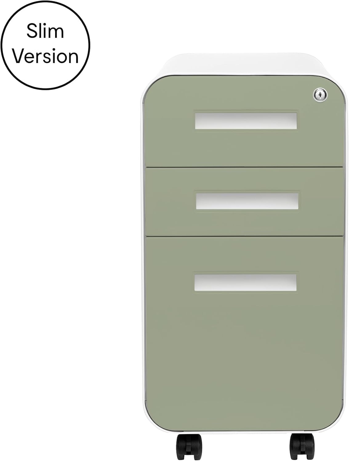 Laura Davidson Furniture Stockpile Slim 3-Drawer Mobile File Cabinet with Lock - Under Desk Metal Filing Cabinet, Legal/Letter File Folders, Wheels & Stationary Feet, Assembled, Sage Green