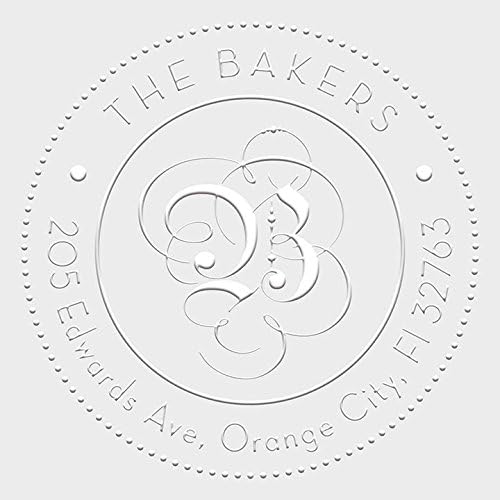 Custom Monogram Address Embosser - Personalized Round Seal with 50 Gold Seal Labels - Style EM024