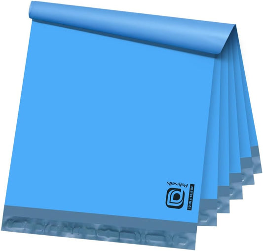POLYSELLS 100 pcs 12x15.5 Inches Blue Poly Mailers Shipping Envelopes, Strong Adhesive Sealing, Waterproof, and Tear-resistant Postal Mailing Bags for Clothing, Books, and Accessories