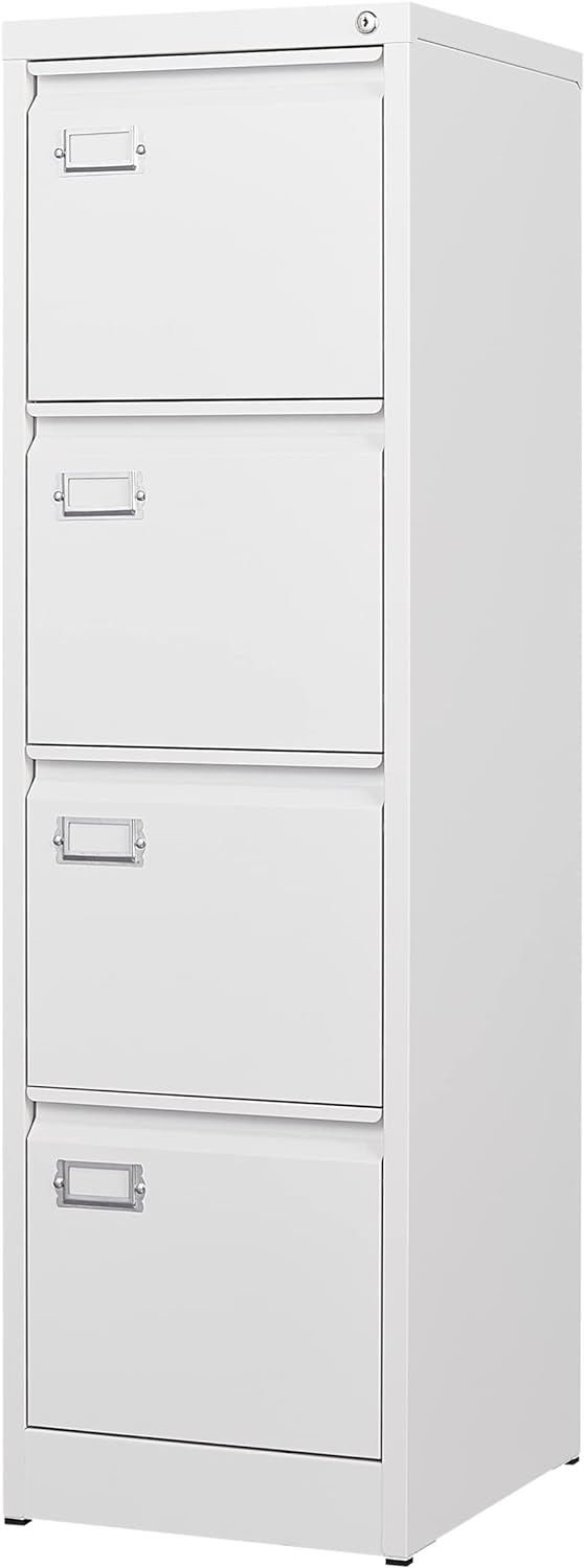 4 Drawer File Cabinet with Lock Metal Vertical File Storage Cabinet Office Home Steel Vertical File Cabinet for A4 Legal/Letter Size Narrow File Cabinet Locked,Assembly Required