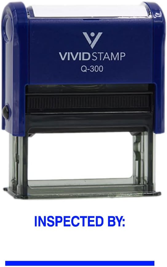 Vivid Stamp Inspected by____ Business Self-Inking Rubber Stamps (Blue Ink) - Q-200