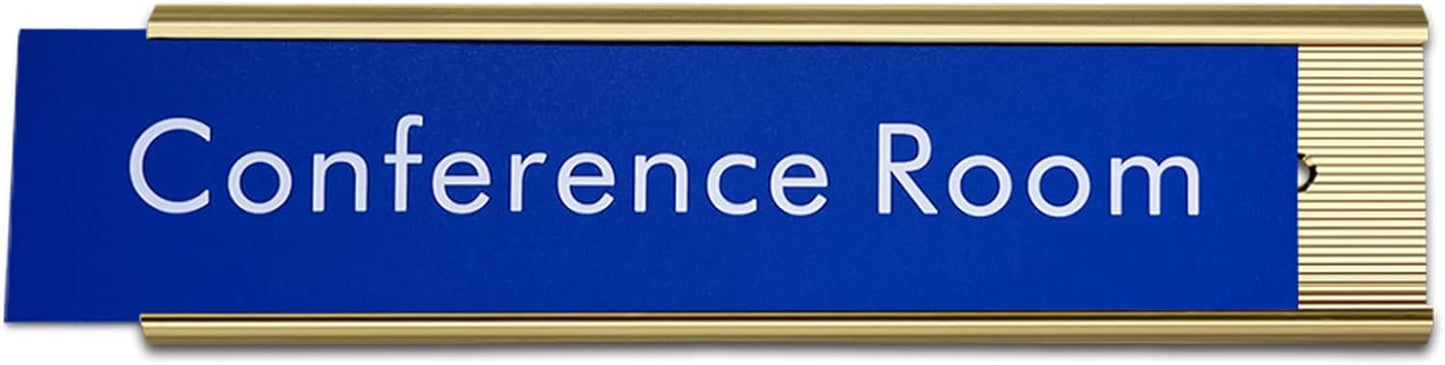 10 Pack Aluminum Name Plate Holders for Door or Wall, 2” x 8” Office Wall Mount Name Plate Holder with Textured Design and Double Sided Tape, for Office, Business, Meeting Room (Gold)