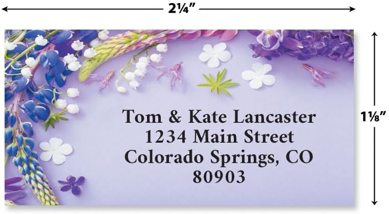 Colorful Images Draped in Purple Floral Return Address Mailing Labels, Personalize with Name & Address, Set of 144 Self Adhesive, Easy Peel Flat Label Sheets, Large, 4 Designs