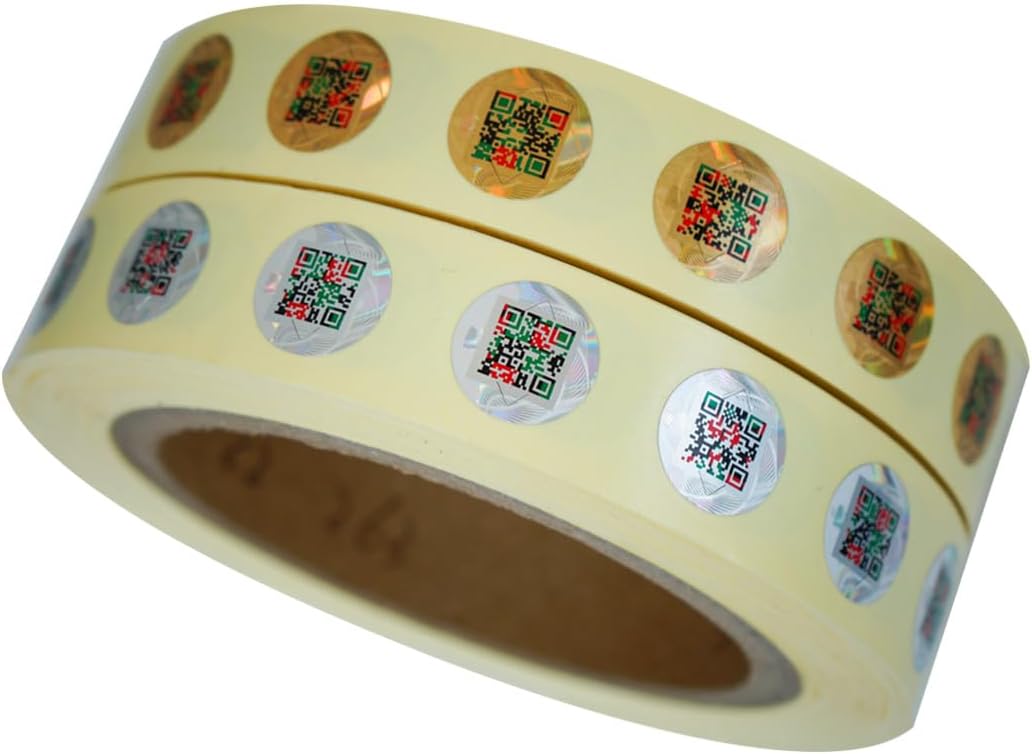 Holographic Anti-Counterfeit QR Code Labels 15 * 15mm Tamper Proof Original Genuine Security Tag Package Round Authentic Self-Adhesive Label QR Code Stickers (Silver)