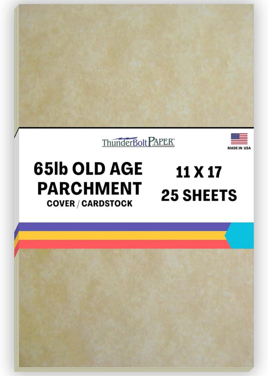 25 Old Age Parchment 65lb Cover Paper Sheets 11 X 17 Inches Cardstock Weight Colored Sheets (11"X17") Tabloid|Ledger Size - Printable Old Parchment Semblance Through The Processing of The Pulp