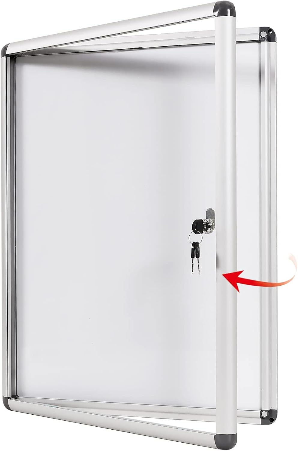 SWANCROWN Enclosed Bulletin Board Magnetic Dry Erase Noticeboard Lockable Display Boards White with Aluminium Frame 26x20inch(4xA4)