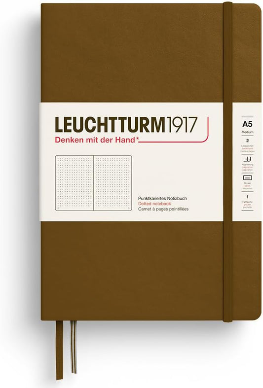 LEUCHTTURM1917 - Notebook Hardcover Medium A5-251 Numbered Pages for Writing and Journaling - Thinking Ahead (Dotted Paper, Spice Brown)