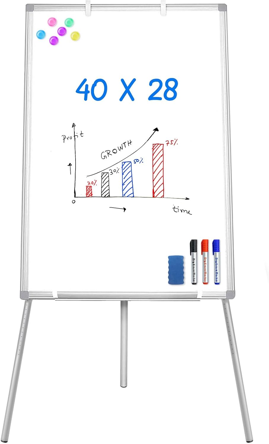 Easel Whiteboard - Magnetic Portable Dry Erase 40 x 28 Tripod Height Adjustable, Flipchart Easel Stand White Board for Office (40x28 White)