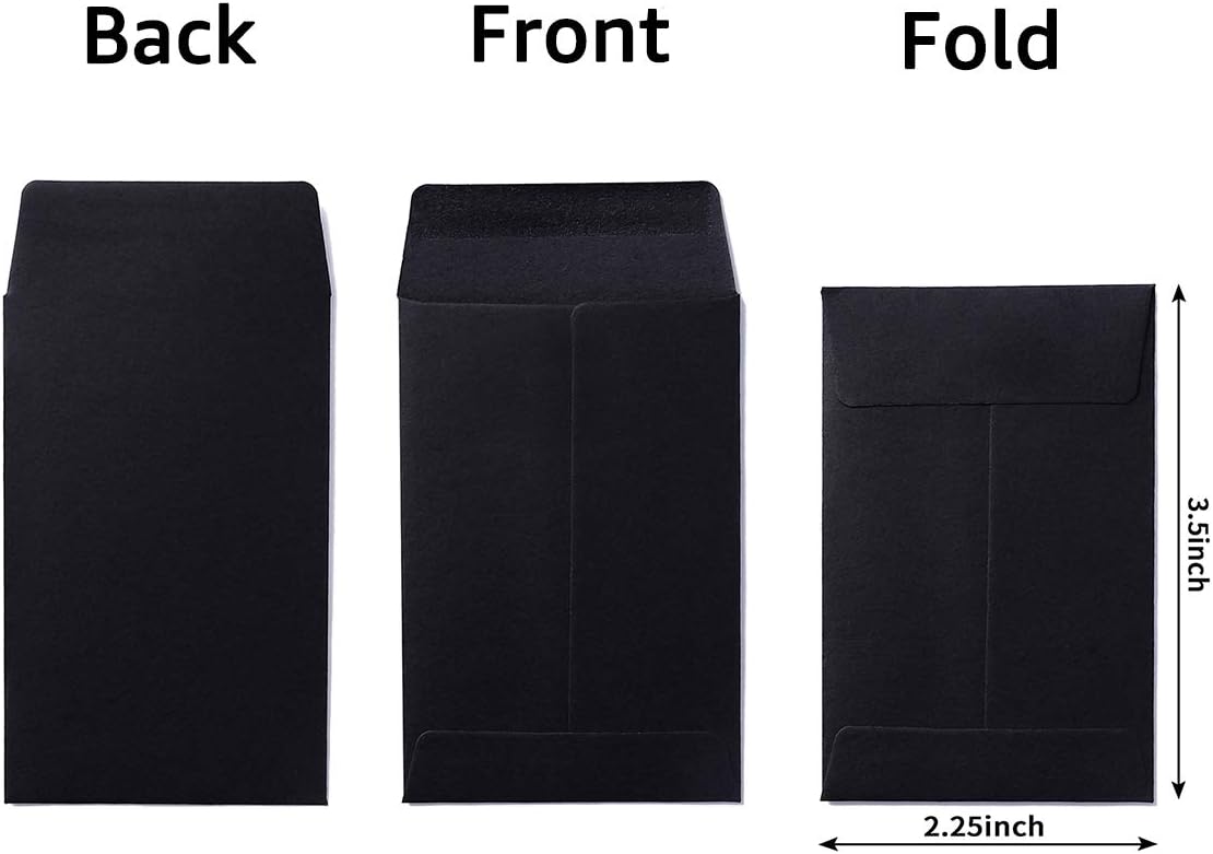 100 Pack Small Coin Envelopes Self-Adhesive Kraft Paper Seed Envelopes Mini Parts Small Items Stamps Storage Packets Envelopes for Garden, Office or Wedding Gift (Black, 2.25×3.5 inch)