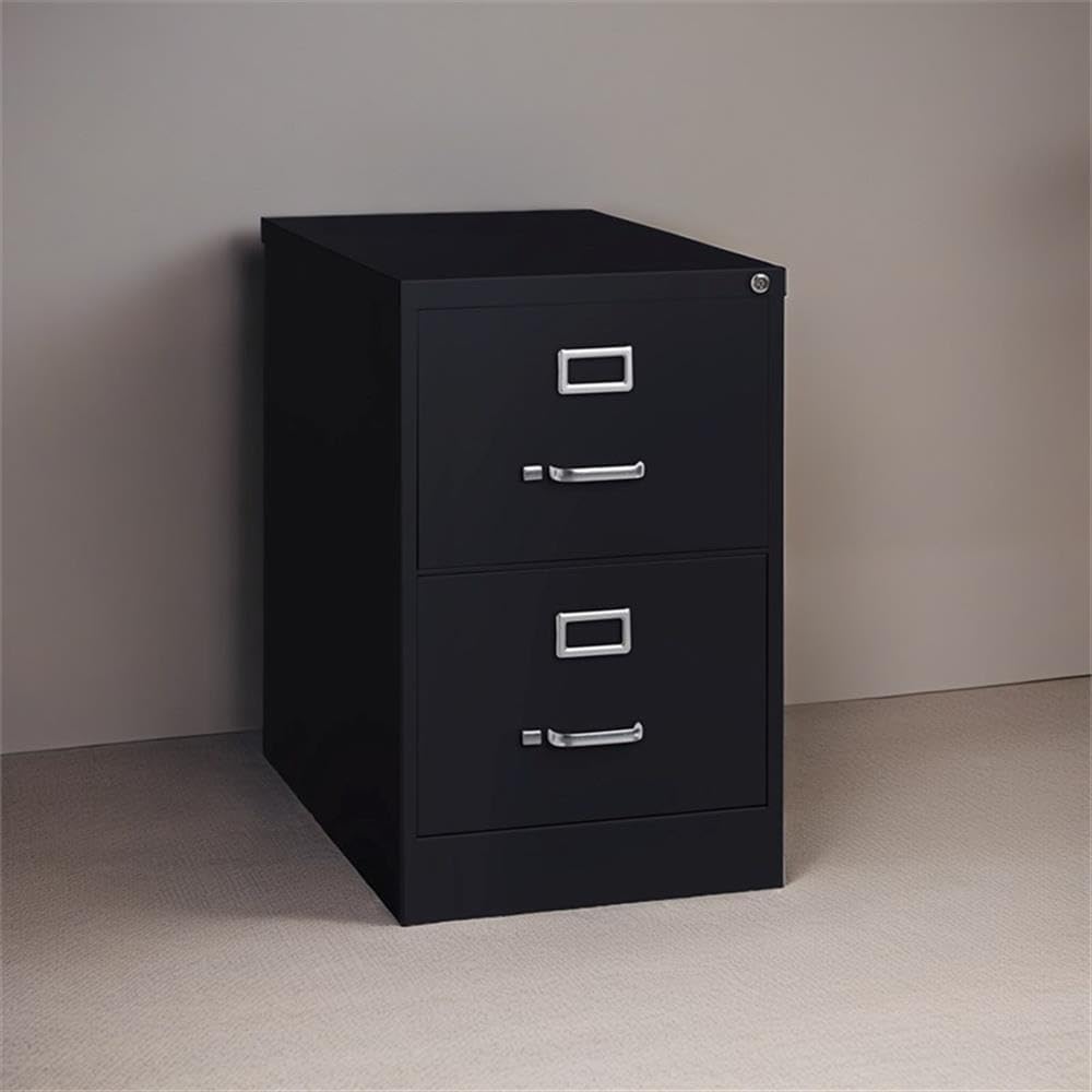 Pemberly Row 2 Drawers 28.38" Vertical Black Metal Filing Cabinet Lockable Pre-Assembled Stationary Legal Size for Home, Office