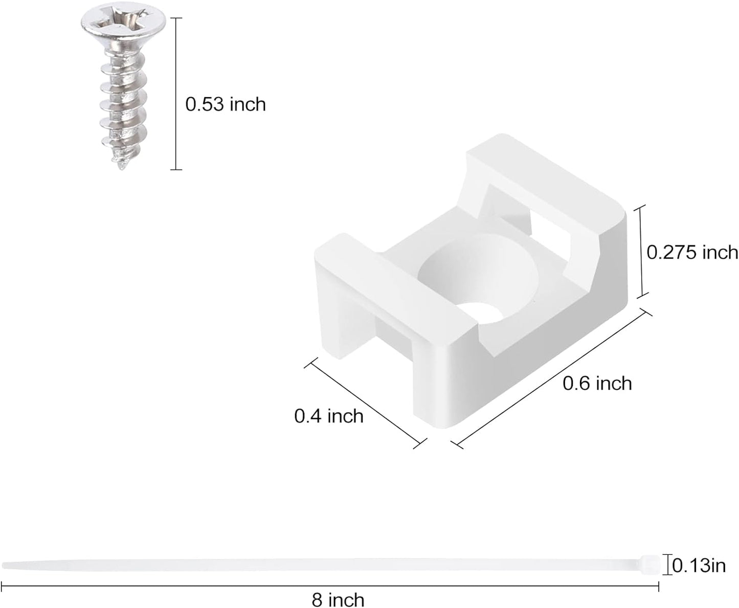 100 Pcs Cable Zip Tie Saddle Type Mounts Base with 100 Pcs 8" Cable Ties and 100 Pcs Tapping Screw, Wire Cable Clips Organizer Holders Clamps White