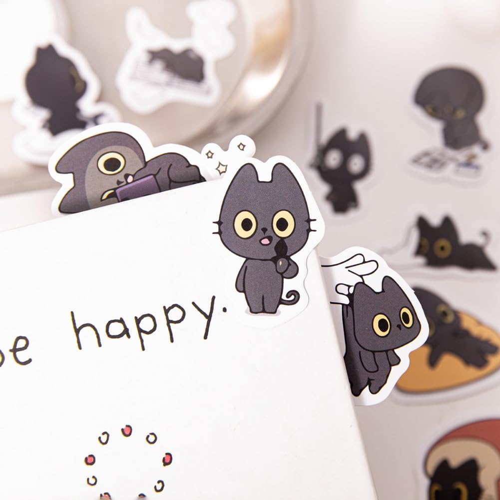 46 Pcs Cute Black Cat Stickers for Scrapbooking Diary Laptop Junk Journal Notebook Kids Envelope Card Making Diary Planner Craft DIY Craft Decoration, 23 Patterns