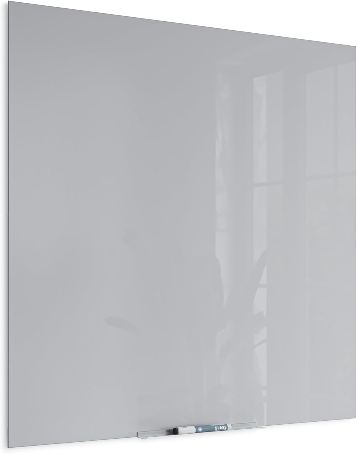 U Brands Glass Dry Erase Board, 36" x 36", 3'x3', Gray Surface, Frameless, Includes Marker