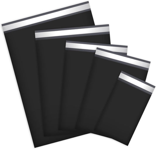 UCGOU 60 Pack Black Poly Mailers Variety Size Pack, 6x9 Inch & 9x12 Inch & 10x13 Inch & 12x15.5 Inch & 14.5x19 Inch, 12 PCS Each Bag, Self-sealing Adhesive Mailers Assorted Sizes for Small Business