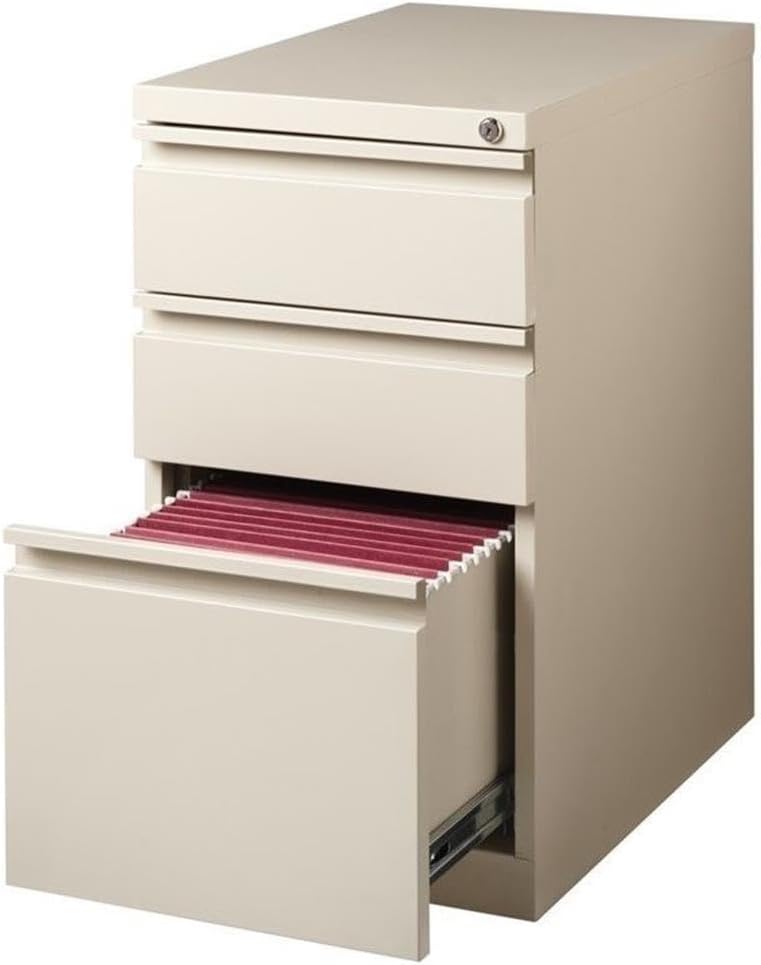 BOWERY HILL 20" D Metal Mobile Pedestal File 3-Drawer Box/Box/File. Putty/Beige