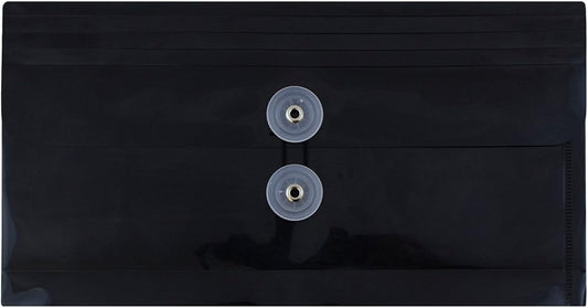 JAM PAPER Plastic Envelopes with Button & String Tie Closure - #10 Business Booklet - 5 1/4 x 10 - Black - 12/Pack