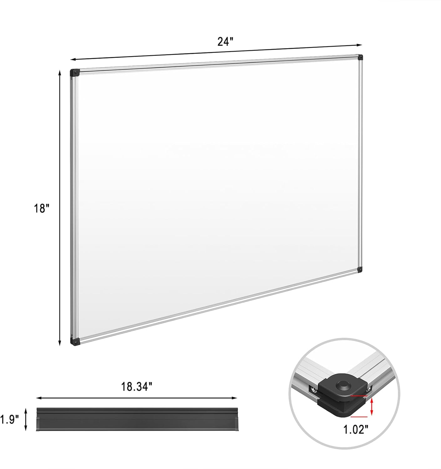 Magnetic Dry Erase Whiteboard 24 x 18 Inch - Small White Board, Silver Aluminum Frame Wall-Mounted, Magnetic Eraser, 2 Pens, Detachable Marker Tray, 6 Magnets for Office, School