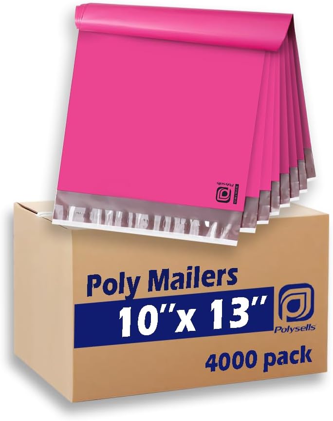 POLYSELLS 1000 pcs 10x13 Inches Pink Poly Mailers Shipping Envelopes, Strong Adhesive Sealing, Waterproof, and Tear-resistant Postal Mailing Bags for Clothing, Books, and Accessories