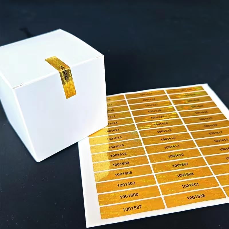 2x0.4inch Hologram Seal Sticker ，Tamper evident Holographic Label，Security Warranty Void Stickers with Serial Number（320pcs，Gold）…