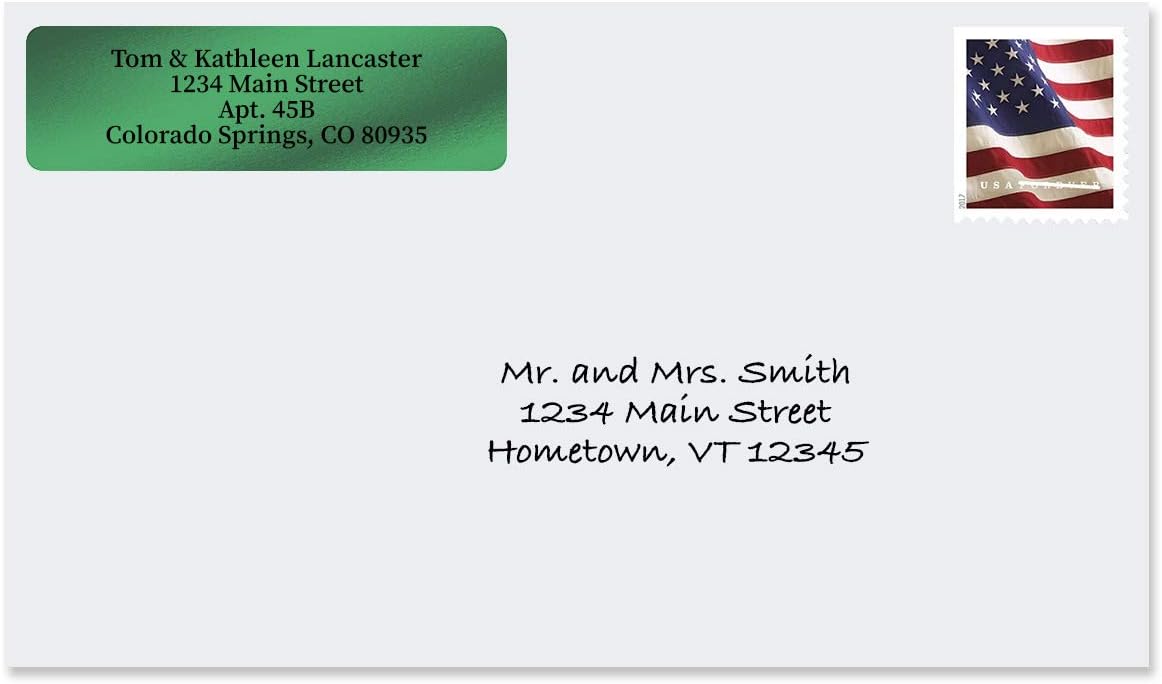 Colorful Images Green Metallic Foil Rolled Return Address Mailing Labels with Dispenser, Customize with Name & Shipping Address, 500 Self Adhesive, Easy Peel Sticker Label Roll, 3/4" x 2 1/2"