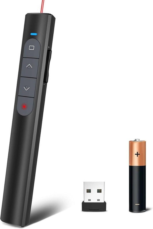 Presentation Clicker Wireless Presenter Remote, PowerPoint Clicker Computer Clicker with Red Light, Clickers for PowerPoint Presentations Slide Advancer with Volume Control for Mac/Laptop/Computer