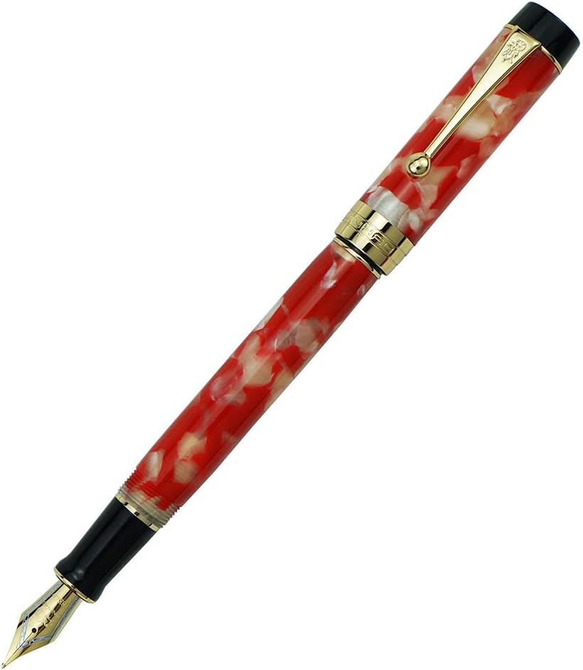 Jinhao 100 Fountain Pen Celluloid Classic Style, #6 Nib Smooth Writing Instrument with Refillable Converter and Pen Case Set