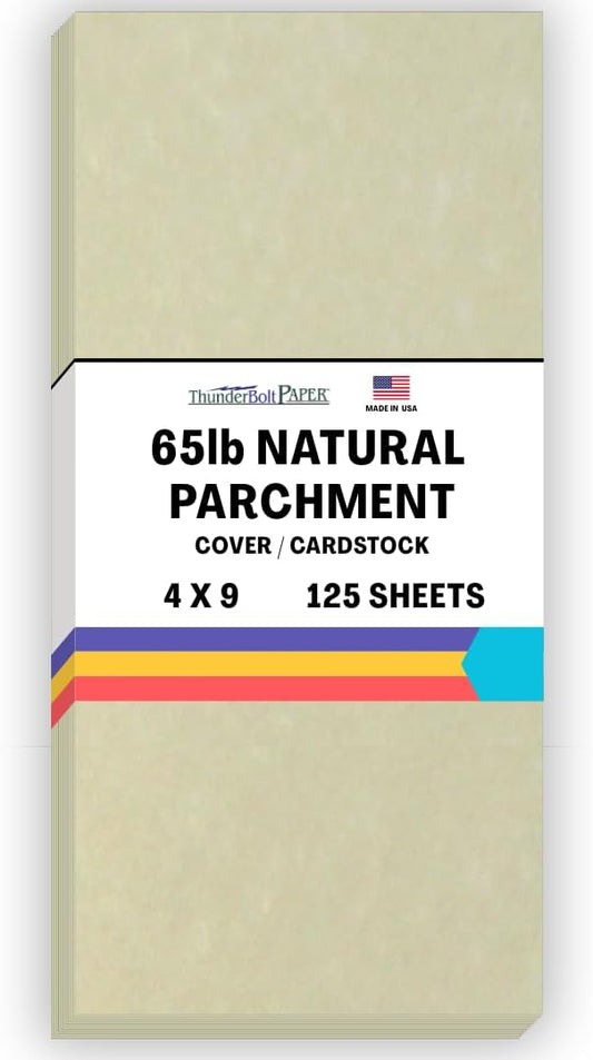 125 Natural Parchment 65lb Cover Paper Sheets 4" X 9" (4X9 Inches) #10 Envelope Insert Size - Printable Old Parchment Semblance