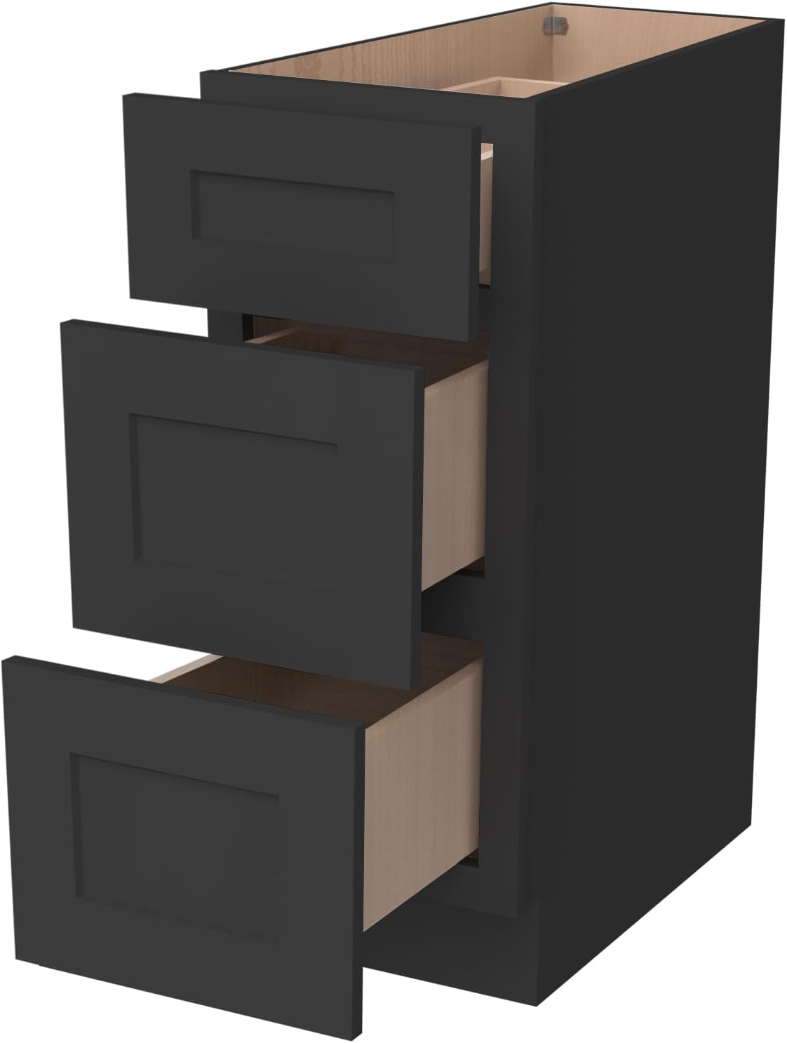 Shaker Style Charcoal Black RTA Base Drawer Cabinet - Solid Wood 3-Drawer Design with Soft Close Feature, 15" W x 24" D x 34.5" H, Perfect for Standalone Use or Kitchen Cabinet Combinations