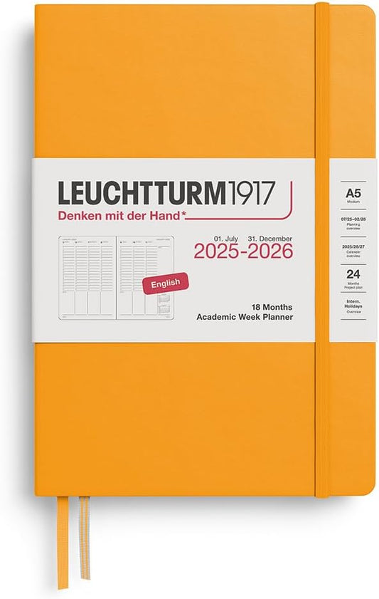 LEUCHTTURM1917 - Academic Week Planner Hardcover Medium (A5), 18-month, Jul. 2025 - Dec. 2026, English, Rising Sun