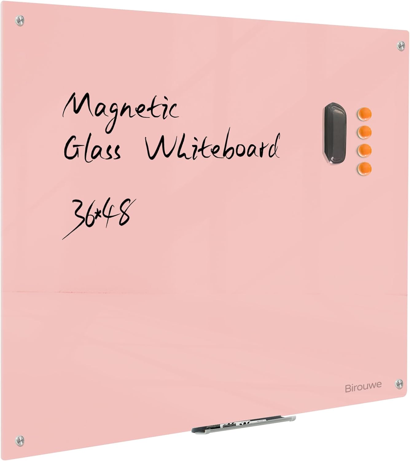 Magnetic Glass Dry Erase Board - White Board 48 x 36 Inch Wall Mounted Glass Whiteboard, Large Frameless Glass White Board for Wall Office, Home & School, Pink