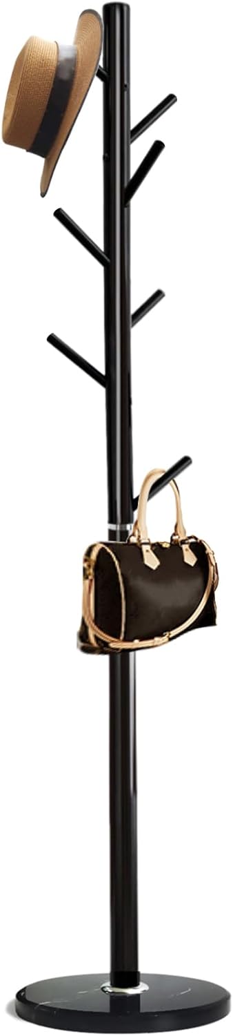 Kertnic Modern Coat Rack Freestanding with Natural Marble Base & Sturdy Metal Frame, 7 Hooks Hall Tree for Jackets, Hats, Bags, Entryway Organizer for Bedroom, Living Room, Closet (7 hooks-Black)