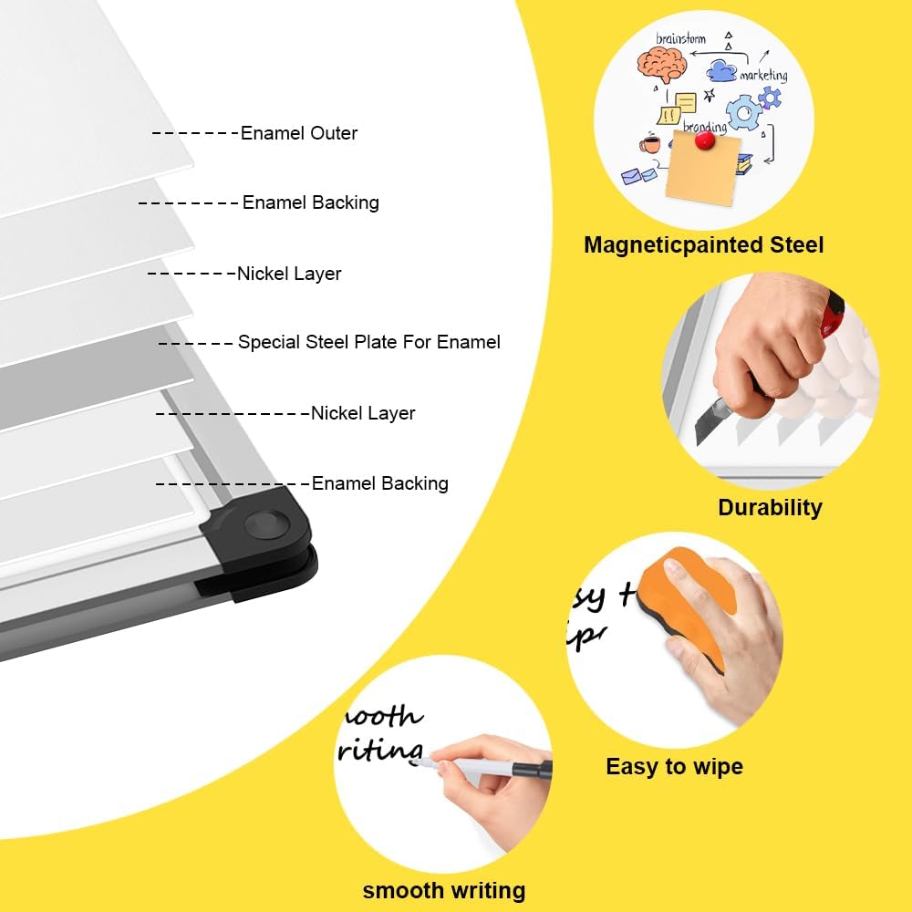 XBoard Porcelain Magnetic Dry Erase Board 36 x 24 Inch, Porcelain Whiteboard with Aluminium Frame & Marker Tray 3' x 2' | Wall Mounted Magnetic White Board for Home School Office