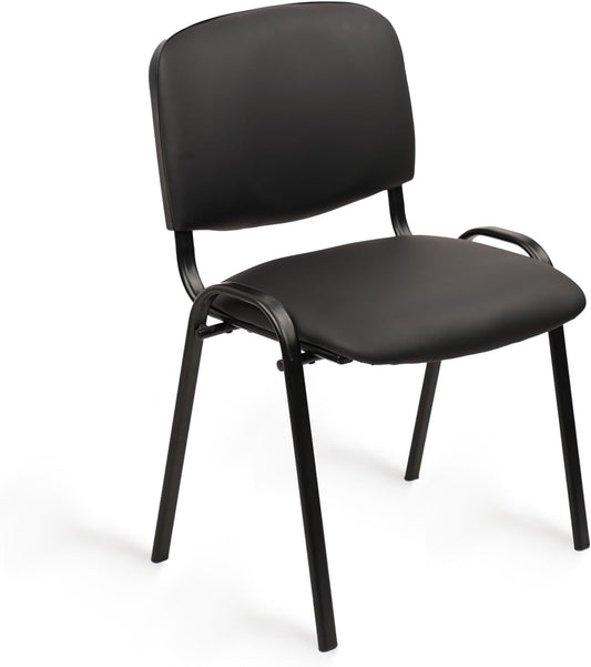 CLATINA Stacking Waiting Room Chairs, PU Leather Armless Office Guest Chair with Metal Frames, Stackable Conference Room Chairs No Wheels for Reception Lobby Side Meeting Training School, Black