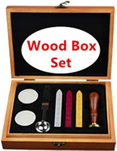 Custom Logo Picture Letters Monogram Sealing Wood Handle Wax Seal Stamp Melting Spoon Colorful Wax Sticks Wood Gift Box Set Kit