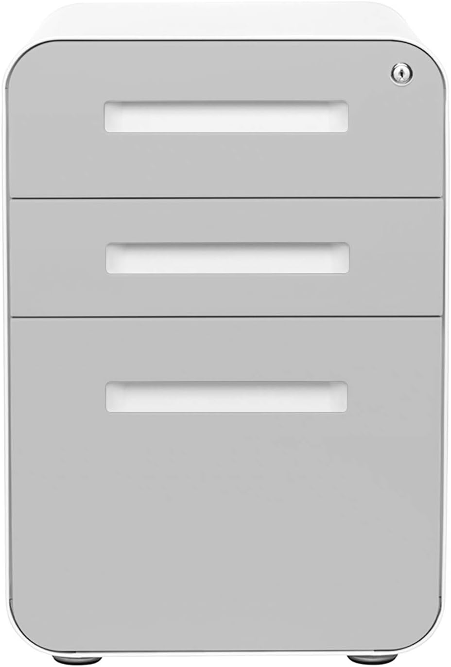 Laura Davidson Furniture Stockpile 3 Drawer File Cabinet with Lock - Under Office Desk Metal Filing Cabinet, Legal/Letter File Folders, Wheels and Stationary Feet, Pre-Assembled, Light Grey Faceplate