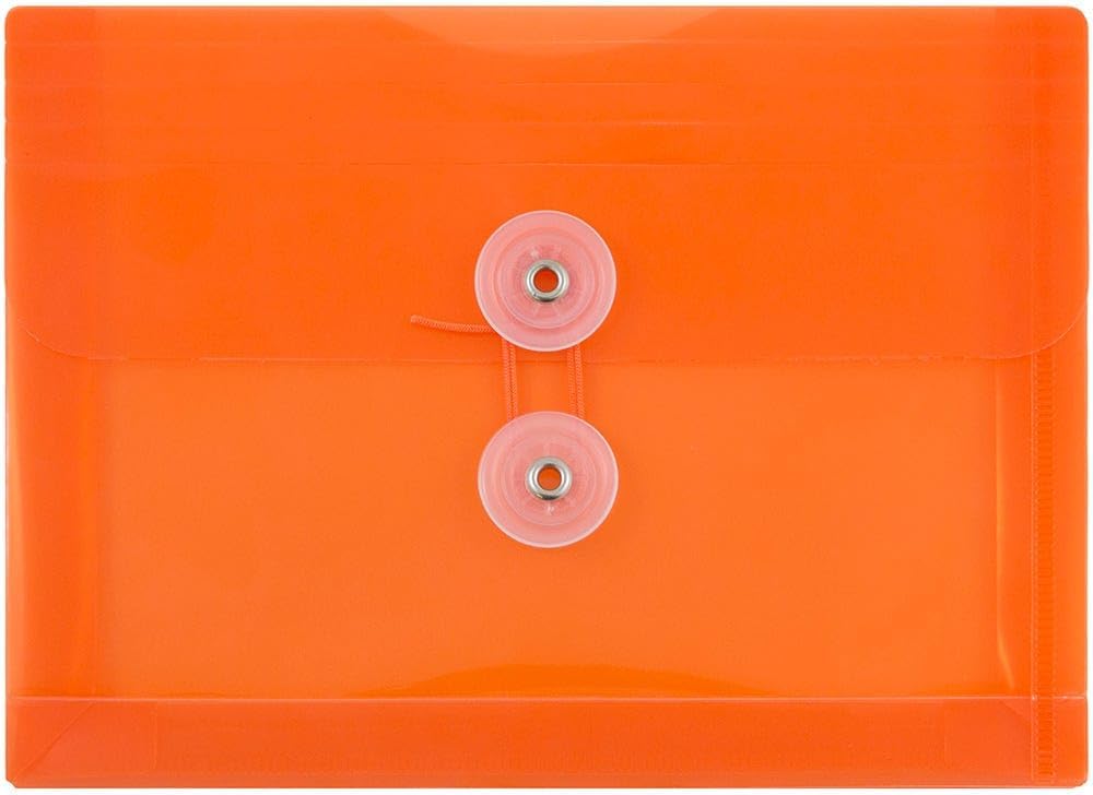 JAM PAPER Plastic Envelopes with Button & String Tie Closure - Index Size - 5 1/2 x 7 1/2 - Orange - 3/Pack