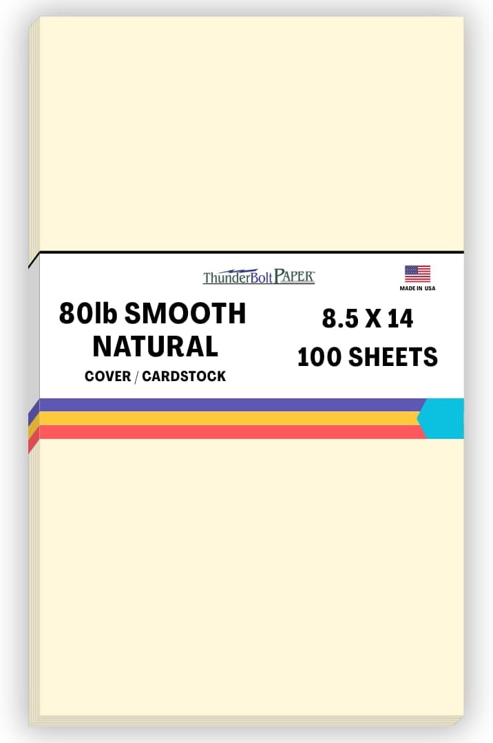 100 Natural Smooth Card Stock Sheets Paper - 8.5 X 14 Inches Legal|Menu Size - 80# (80 lb/Pound) Cover Weight - Quality Paper - Smooth Finish