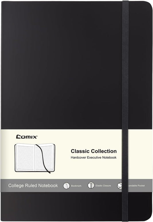 Comix Lined Journal Notebook for Women Men, Journaling Notebooks for Office School Home, 240 Pages, 5.5" x 8.3", College Ruled, A5, Hardcover, Black