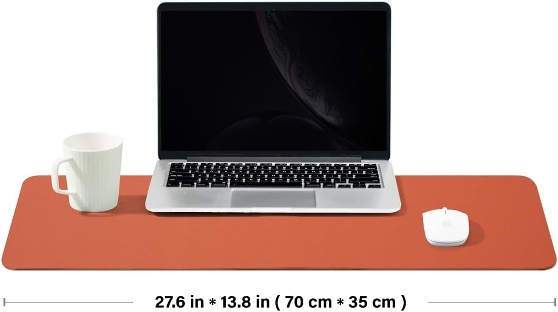 Leather Desk Mat - Non-Slip PU Desk Pad for Office and Home - Desk Organization and Accessories - Ideal for Large Mouse Pad and Desk Mats on Top of Desks (Orange,27.6"x 13.8")
