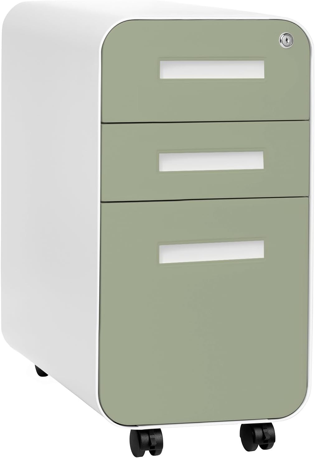 Laura Davidson Furniture Stockpile Slim 3-Drawer Mobile File Cabinet with Lock - Under Desk Metal Filing Cabinet, Legal/Letter File Folders, Wheels & Stationary Feet, Assembled, Sage Green