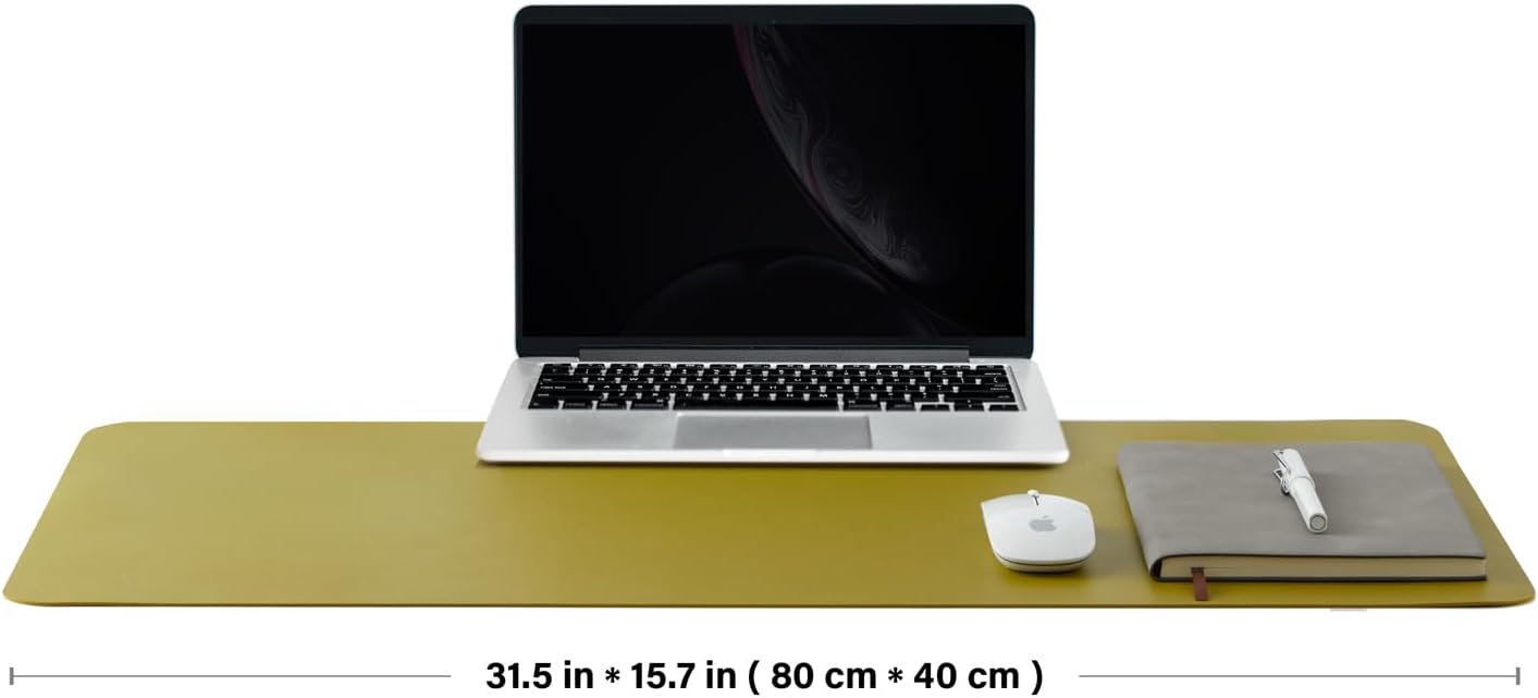 Leather Desk Mat - Non-Slip PU Desk Pad for Office and Home - Desk Organization and Accessories - Ideal for Large Mouse Pad and Desk Mats on Top of Desks (Olive Green,31.5"x 15.7")