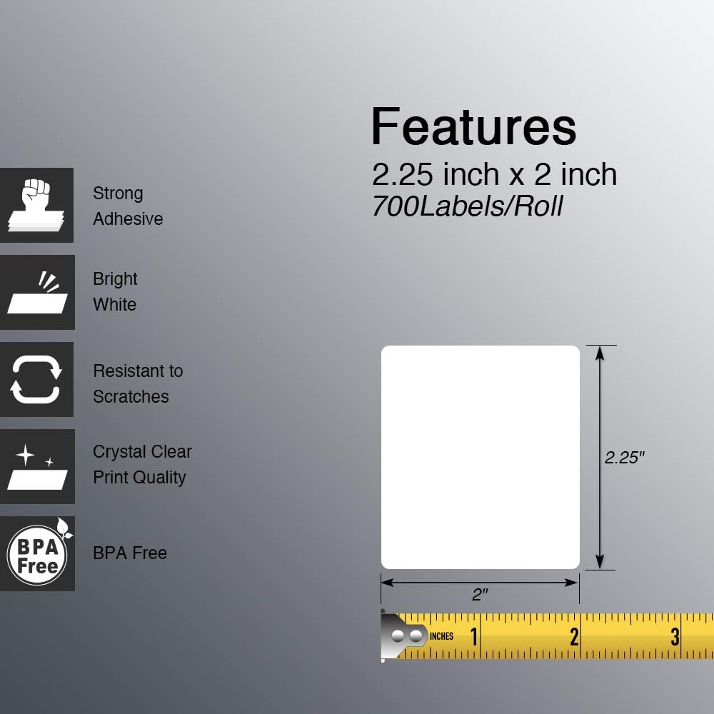 BETCKEY - 2.25" x 2" (57 mm x 51 mm) Multipurpose & Address Labels Compatible with Zebra & Rollo Label Printer,Premium Adhesive & Perforated [20 Rolls, 14000 Labels]